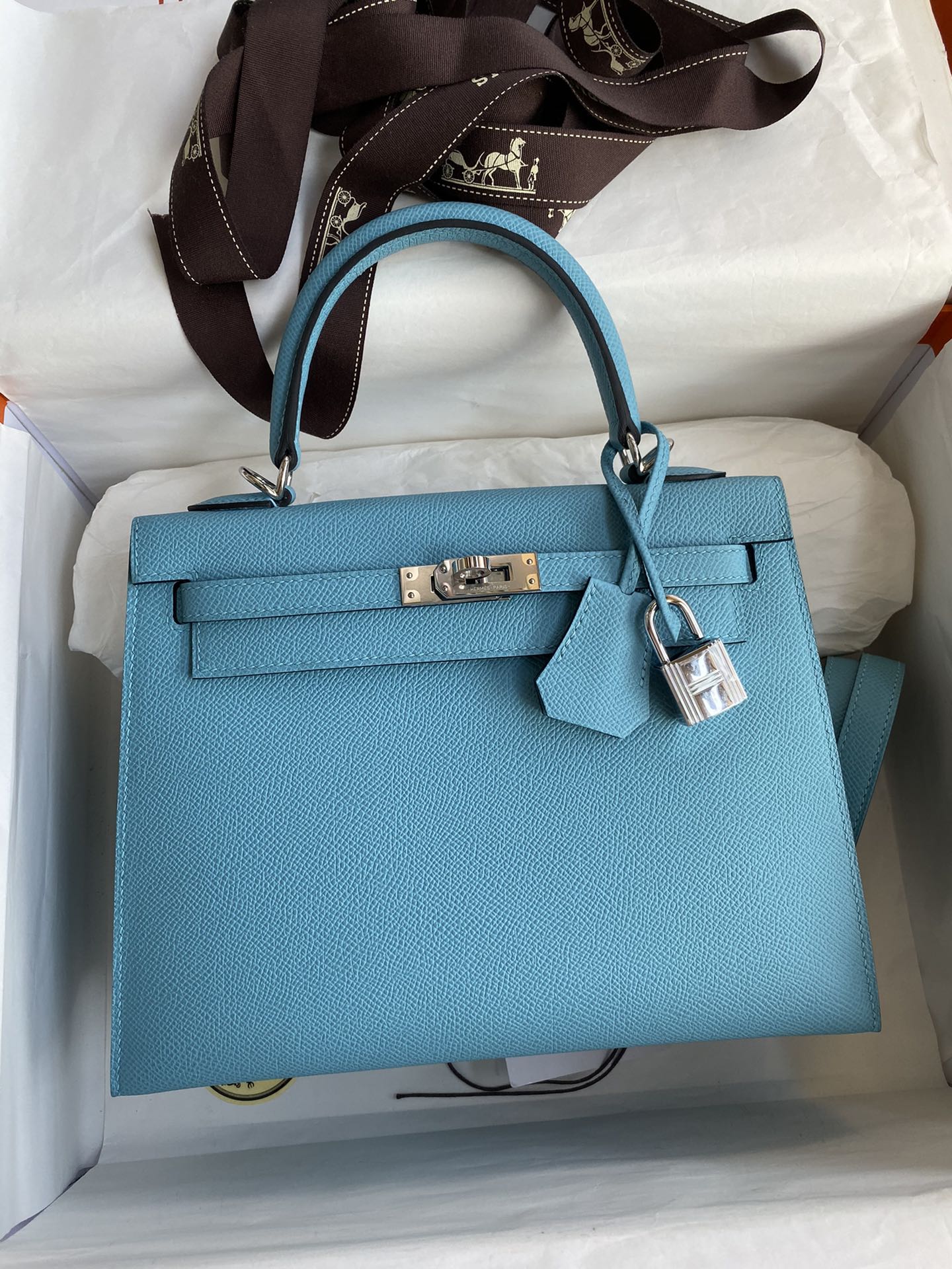 Hermes Kelly 25cm Handbag Shoulder Bag in Blue De Nord Epsom Leather